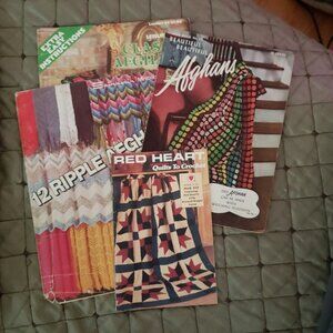 FOUR BOOKS: Vintage Red Heart Quilts and Afghan Patterns